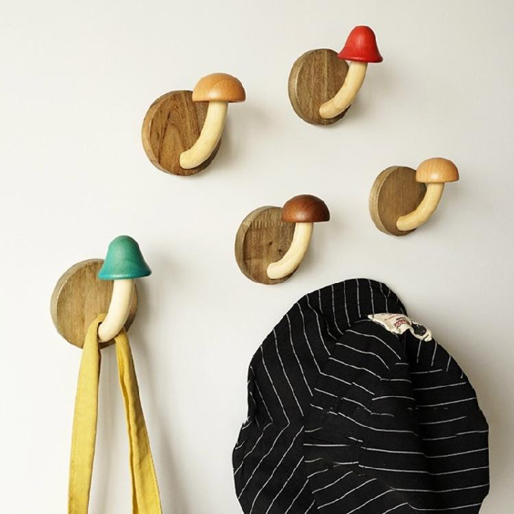 Cute Mushroom Clothes Hanger Wood Storage Rack Organizer for Hats Coat Towel