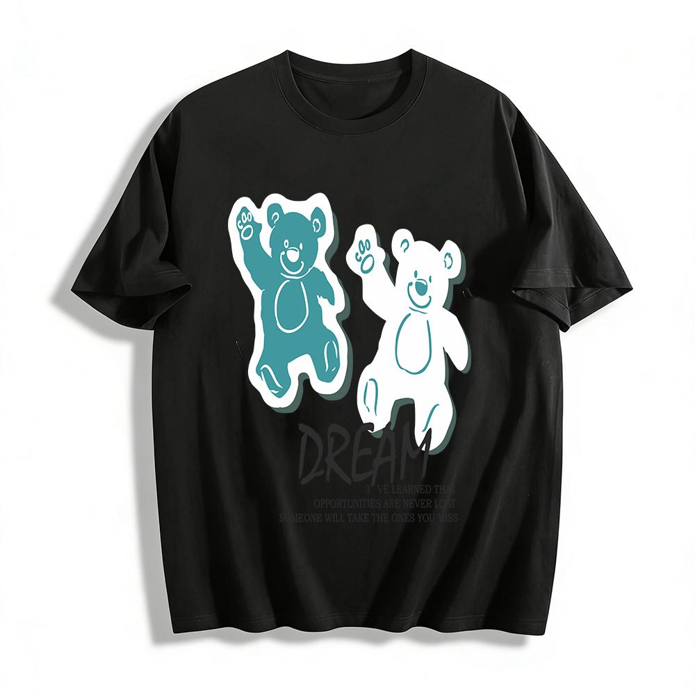 Dream Bear Print Casual T-Shirt Unisex Loose Fit Comfortable Crew Neck Daily Top Pure cotton T-shirt XXS