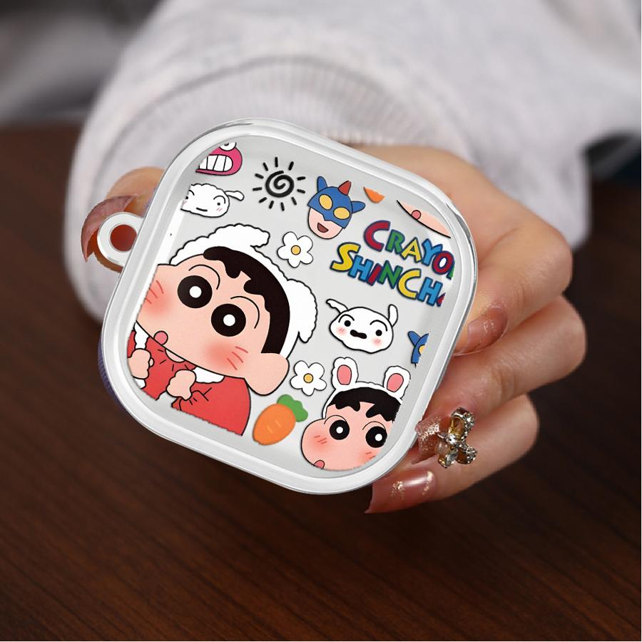 Cartoon Crayon Shin-Chan Case For Samsung Galaxy Buds 4 Pro Live 4Pro 2Pro 3 FE 3Pro 2 Clear Earphone Cases Cover With Hook