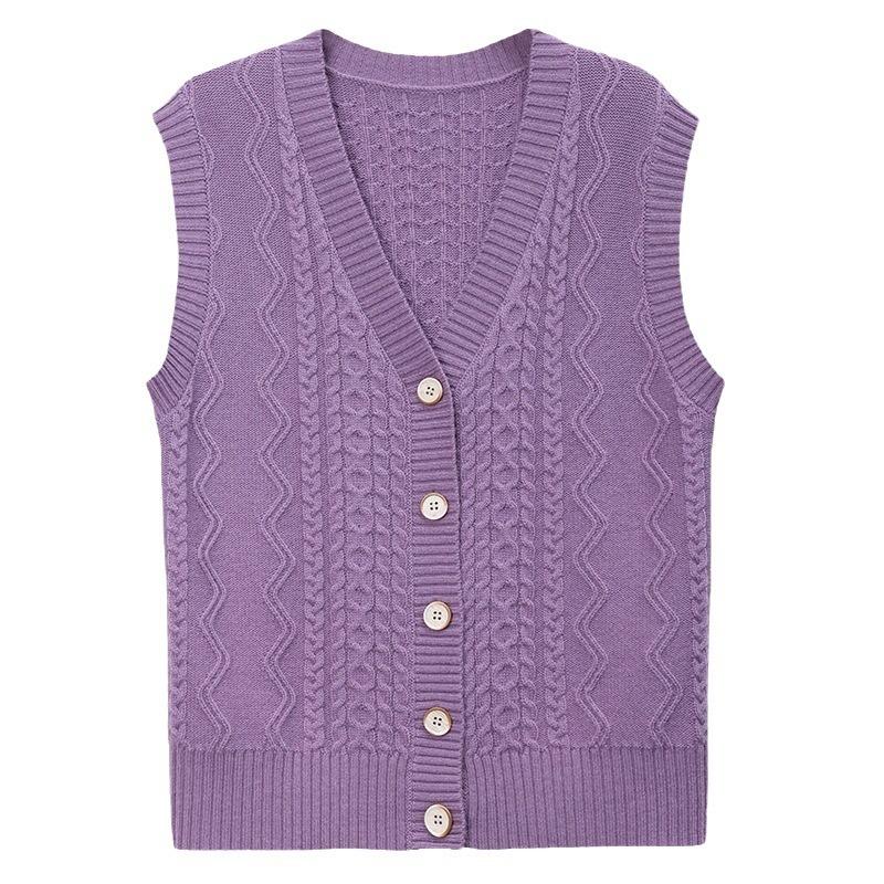 Dámská elegantní polyesterová pletená vesta | Svetrová vesta s copánkovým vzorem a výstřihem do V | Jednobarevné pletené oblečení bez rukávů | Módní top pro vrstvení na podzim/zimu