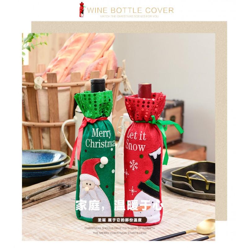 Christmas Decorations Embroidered Santa Snowman Wine Bottle Cover Gift Bag Sequin Sleeve Holiday Party Home