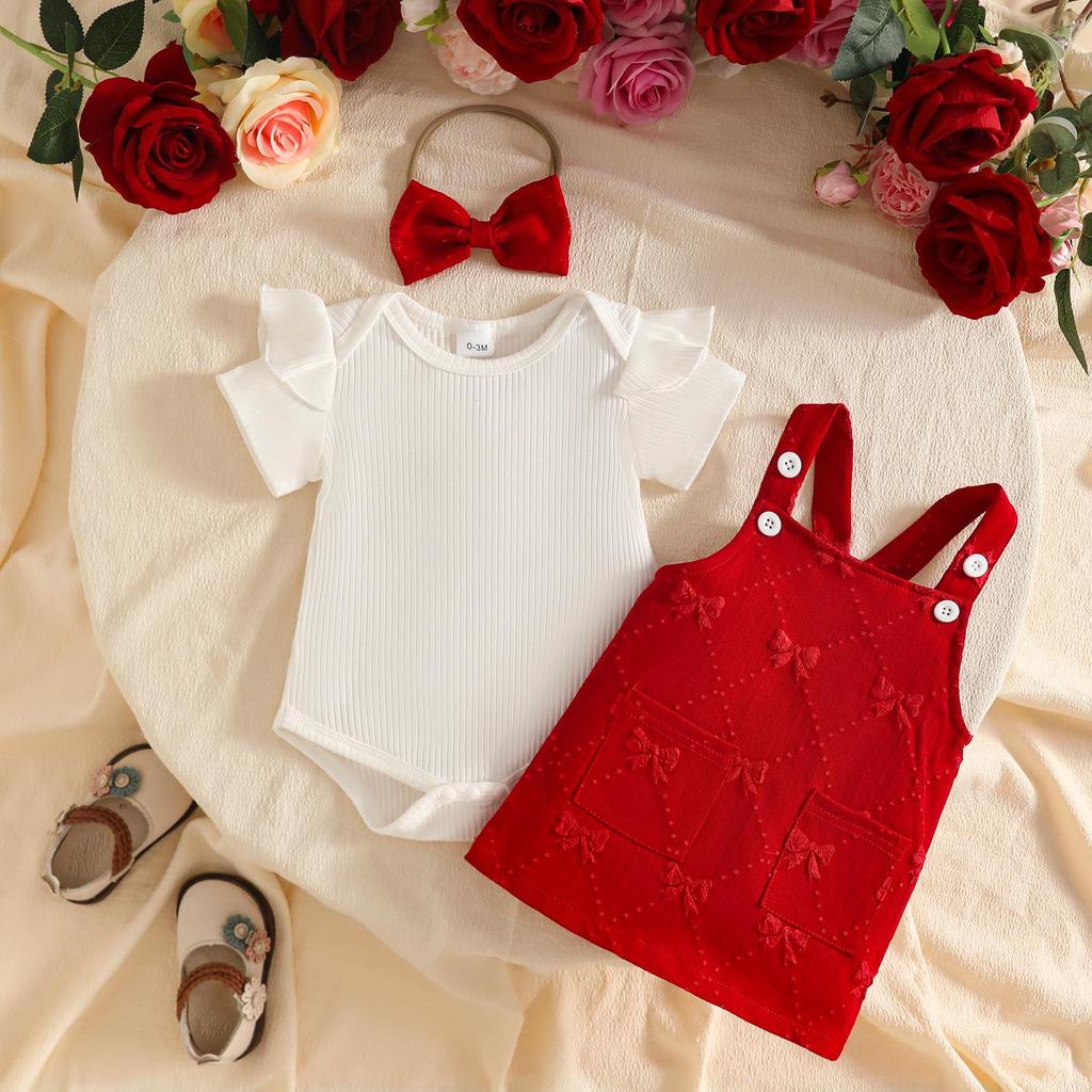 Summer Baby Girl Ribbed Bodysuit & Bow Knot Dress Set