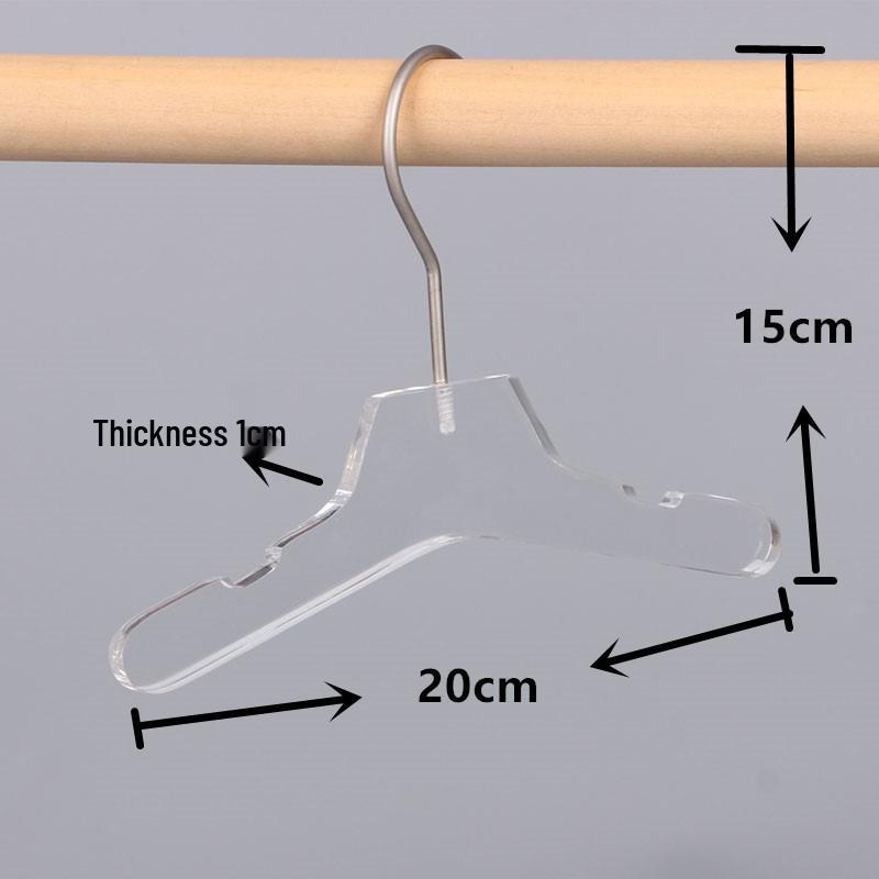 Transparent Acrylic Lingerie Hanger with S-Shaped Hook for Clothes, Fabrics, and Children's Wear.