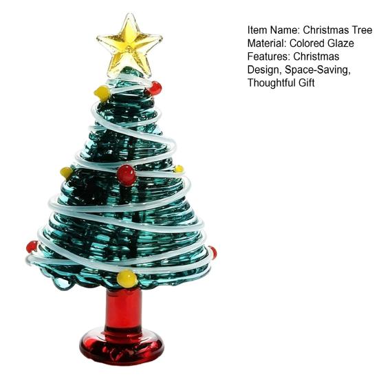 Seasonal Home Festive Ornament Glazed Christmas Tree Figurine, Colorful Miniature Xmas Decor, Handcrafted Exquisite Gift for Colleagues Glass