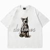 Women's Cute Cat Print Short Sleeved Cotton T-shirt Women's Harajuku Fashion Couple Loose Fitting Retro Street Style Clothing