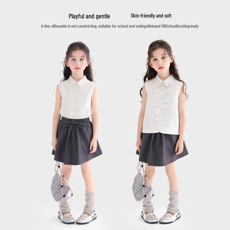 Girl's School Style Bow Skirt Set