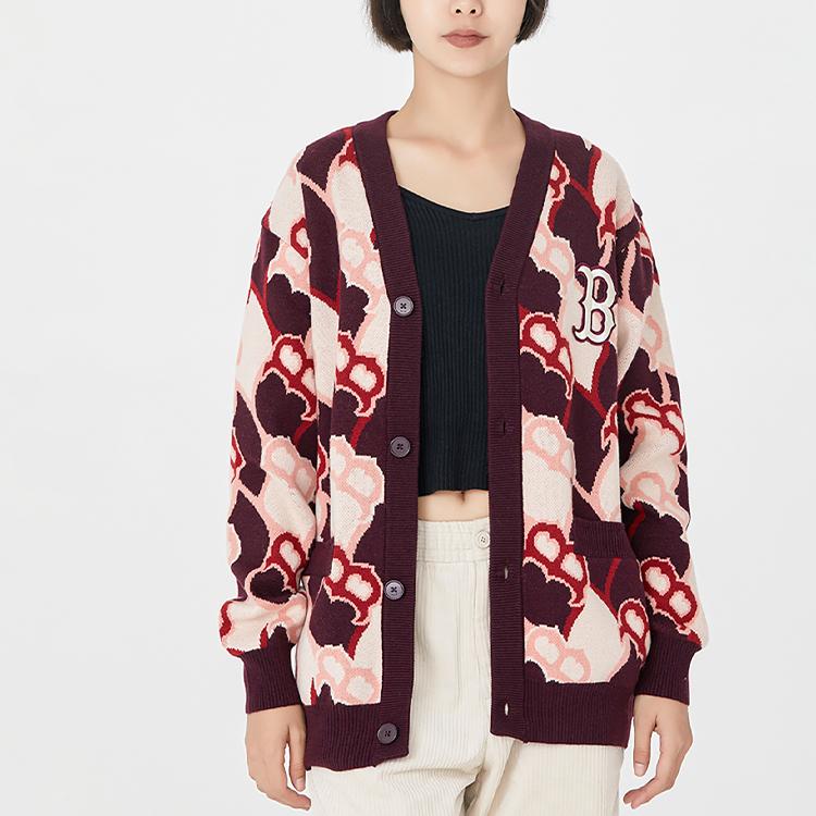 New MLB Old Flower Sweaters Unisex Burgundy 3AKCY0224-43WIS