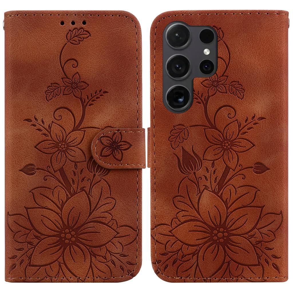 For Samsung Galaxy S25 Ultra Case Lily Flower Imprint Leather Phone Cover with Stand