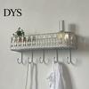 French Country Wall Shelf Mounted Floating Shelves, Metal with 5 Hooks, Key Holder Rustic Plant Stand Mail Organizer, Storage Rack for Entryway Living