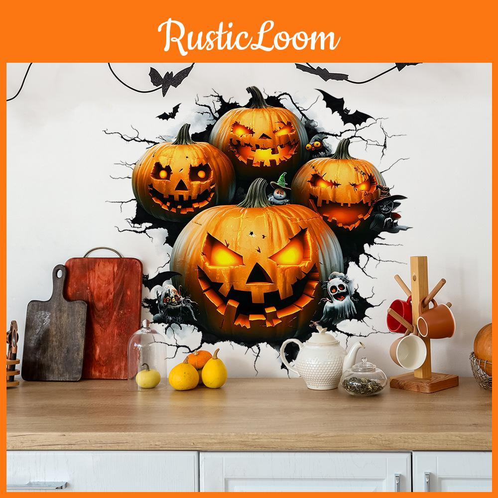 Spooky Wall Sticker Pvc Halloween Pumpkin Bat Decor For Living Room And Entryway