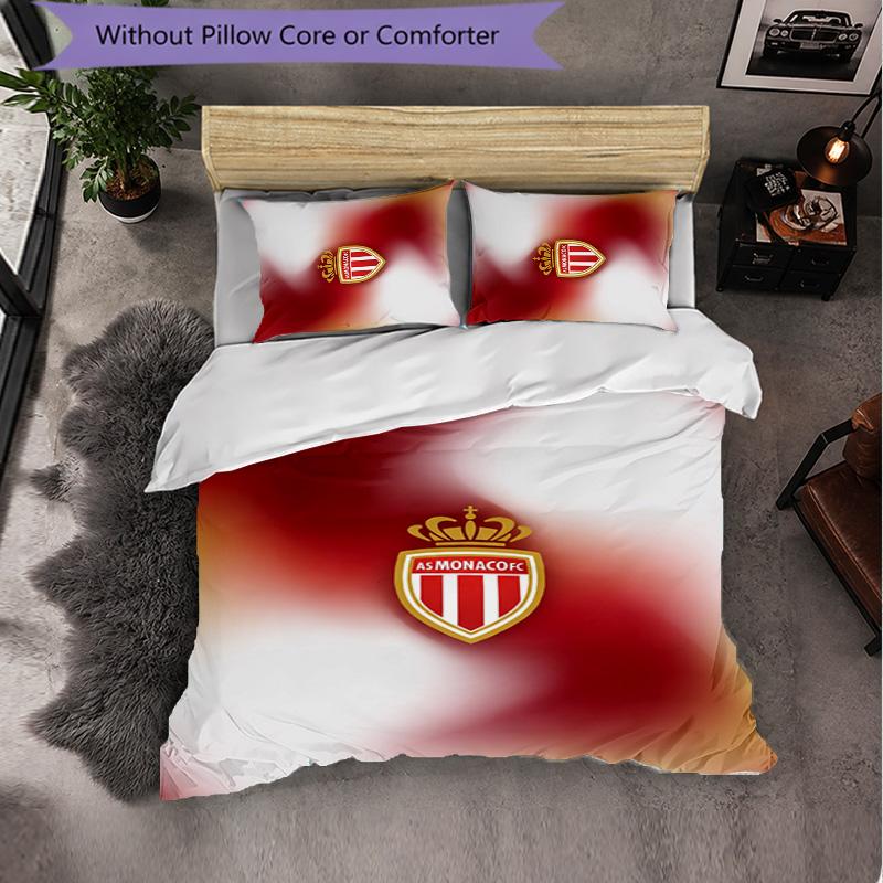 Monaco FC Themed Bedding 3Pcs Duvet Cover Set Decorative Bed Linen For Teen Room Home Decoration
