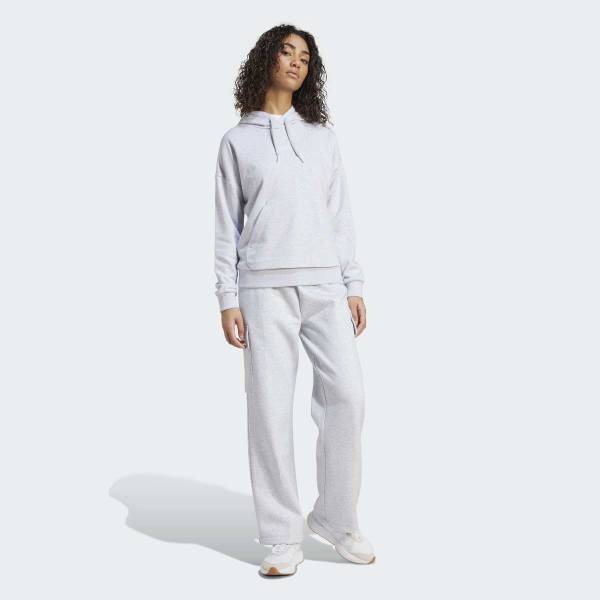 adidas Calças cargo de fleece S eSSentialS lineares para mulher, corte regular, de algodão, com bolsos cargo, cinza escovado