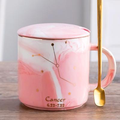 400ML Twelve Constellation Marble Cup with Cover Long Spoon Ceramic Party Tableware Set Porcelain Breakfast Coffee Mug Cup