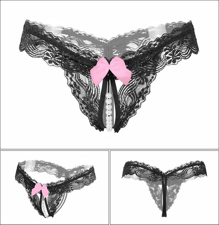 Women's Sexy Underwear Lace Seamless Thong Women's Sexy Pearl Thong Women's Crotchless Breathable Thong