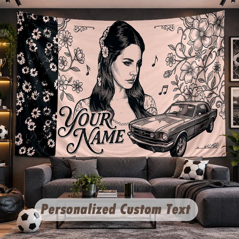 Wall Hanging Tapestry Custom NameLana Del Rey Pattern Personalized Printed Fabric Wall Decor