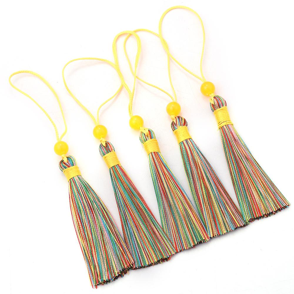 

10pcs Polyester Silk Tassels 7cm Colored Tassels Handmade Soft Craft Tassel Mini Beaded Tassel For Bookmarks Jewelry Making Deco
