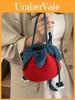 Bag Knitted Tomato Cartoon Girl Crossbody Phone Purse With Drawstring Closure For Casual Wear