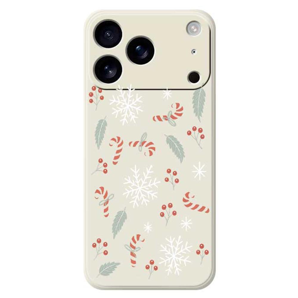 

For iPhone 17 Pro Case Leaves and Canes Pattern Printing Straight Edge TPU Phone Back Cover Beige