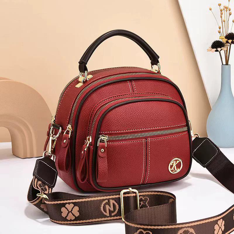 Three-layer Soft Leather Texture Crossbody Shoulder Bag Large Capacity Versatile Casual Fashion Handbag красный 2080₽