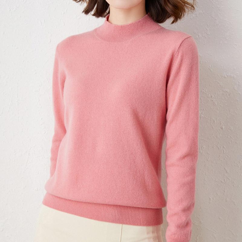 Hirsionsan Weiche Kaschmir Hälfte Rollkragen Stricken Pullover Pullover Frauen Lose Feste Koreanische Grundlegende Pullover Weibliche Einfache Warme Jumper