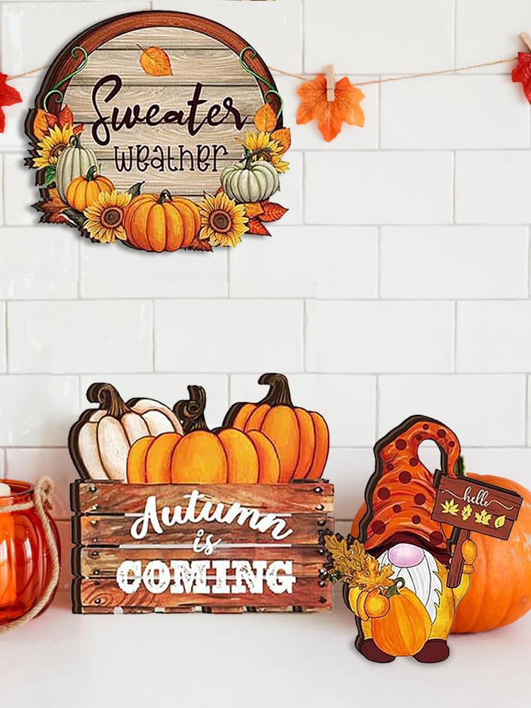 16 Pcs Fall Tiered Tray Decor Set Wooden Pumpkin Gnome Truck Thanksgiving Tiered Tray Decoration