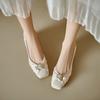 Pearl flower thick heel single shoes women's spring light mouth gentle with skirt low heel evening shoes