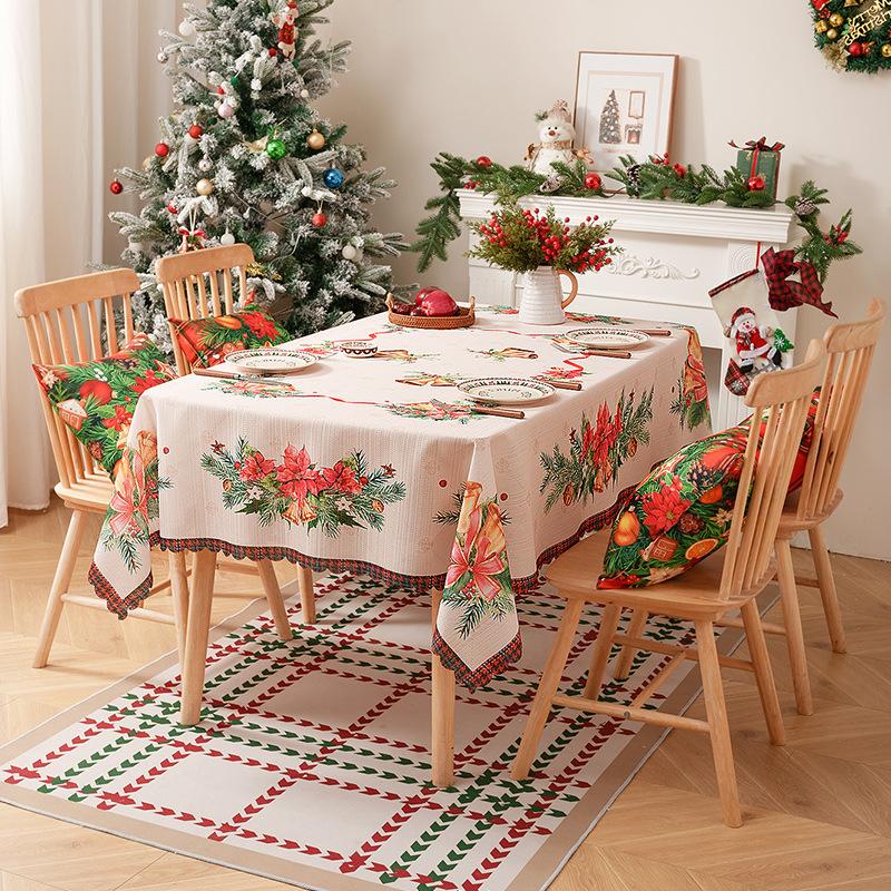 New American Tablecloth with Christmas Theme Dust-proof Dining Table Cloth Holiday Beautification Decorative Atmosphere Durable