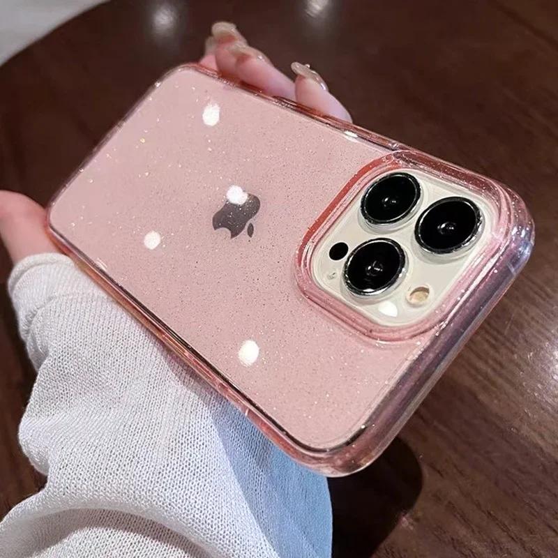Trransparent Glitter Case For iPhone 15 14 13 11 12 Pro Max Plus X XS Max XR Bling Clear Soft Silicone Cover funda