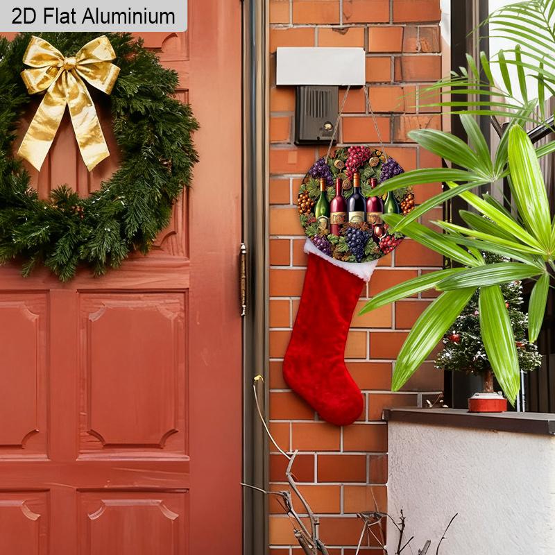2D Flat Autumn Aluminium Sign with Grape Red Wine Pattern - Thanksgiving Figurine Ornaments - Ideal for Front Door, Wall, Porch, Fence Decor - Ideal