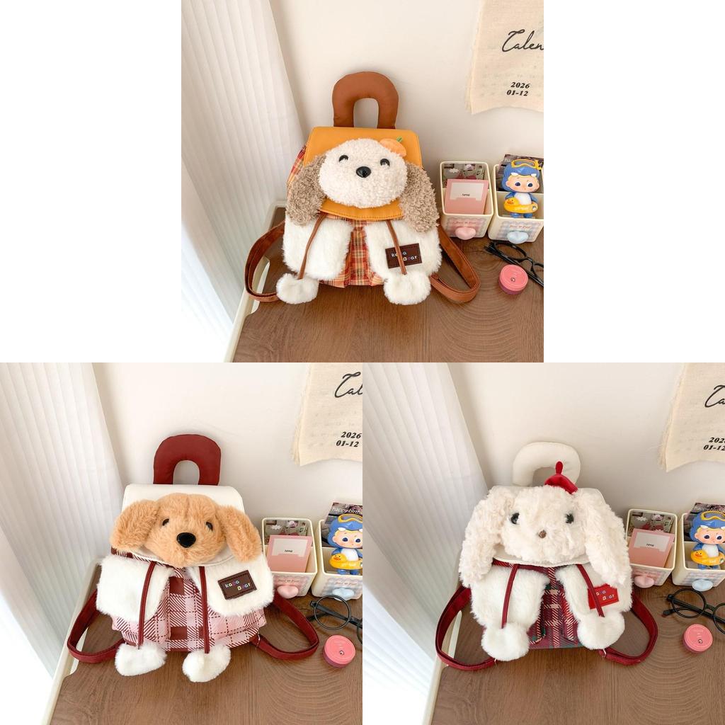 Plush Dog Pattern Mini Backpack With Flap Closure For Casual Day Out
