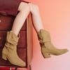 Fashion Women Thick Heel Western Boots Women Faux Suede Chunky Heeled Ankle Boots Autumn New Sewing Slip on Knight Pointed Botas Mujer