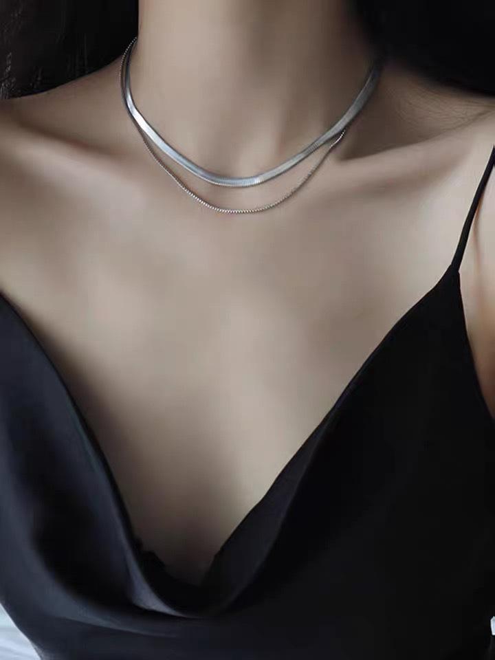 

European-American Simple Style Titanium Double Layer Snake Chain Retro Choker Necklace