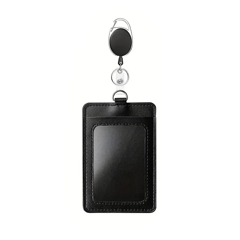 Credit Card Holder Black Color Card Holder Lanyard Solid Color ID Card Holder Retractable Badge Reel Office Supplies