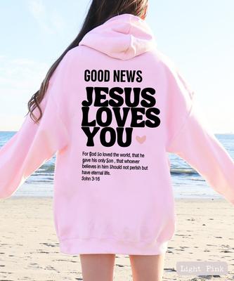 Gute Nachricht Jesus liebt dich Damen-Hoodie mit Buchstabenaufdruck, Damen-Casual-Sport-Kapuzen-Mode-Fleece-Hoodie