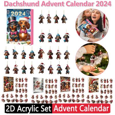 Dackel-Weihnachtsschmuck, 24 Tage Weihnachts-Countdown-Kalender mit Dackel-Figur, Ornament, Hunde-Adventskalender, Geschenke