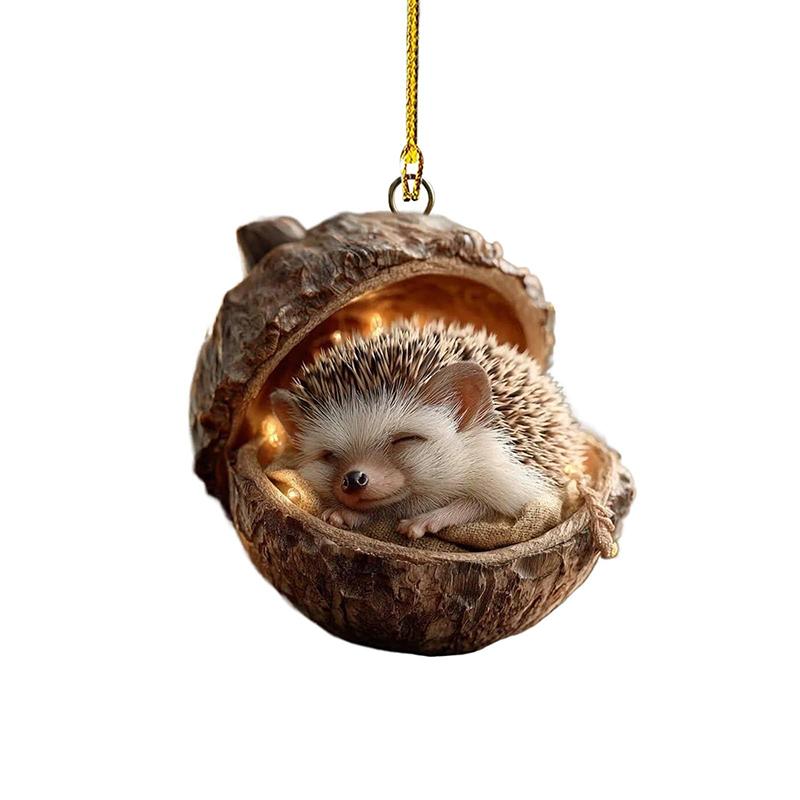 Lesní zvířátka žaludové ozdoby 2D ploché útulné lesní vánoční ozdoby, 2026 Nová dekorace zvířátka z borové šišky