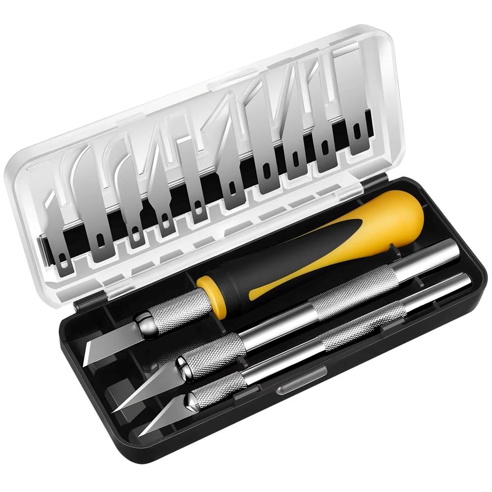 

16PCS Craft Knife Set SK5 High Carbon Steel Precision Hobby Knives Art Knife Kit with 13 Blades Replaceable Handles for Carving Other