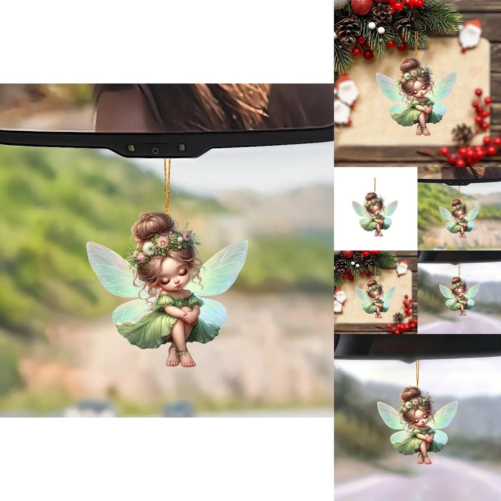 Charming Green Fairy Acrylic Car Rearview Mirror Decoration Keychain With Cartoon Style