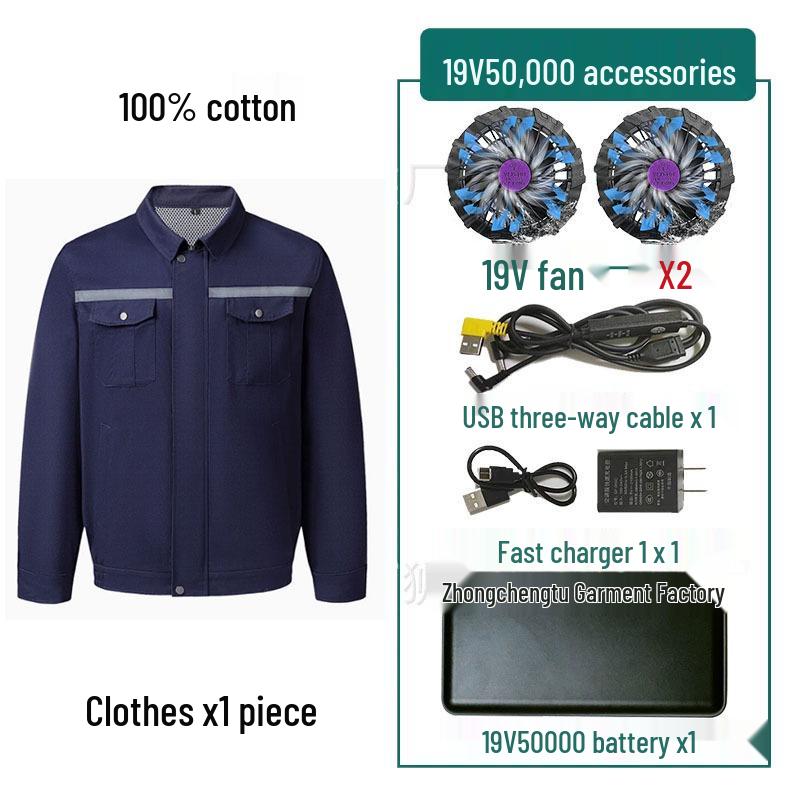 "Men's and Women's Summer Cooling Workwear with Fan, Pure Cotton"