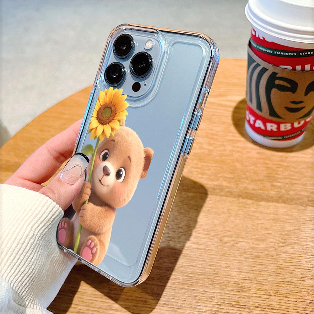 Bear Cub with Sunflower Phone Case for IPhone 14 15 16 17 13 12 11 Pro Max  Plus 12 13 Mini TPU Protect Cover