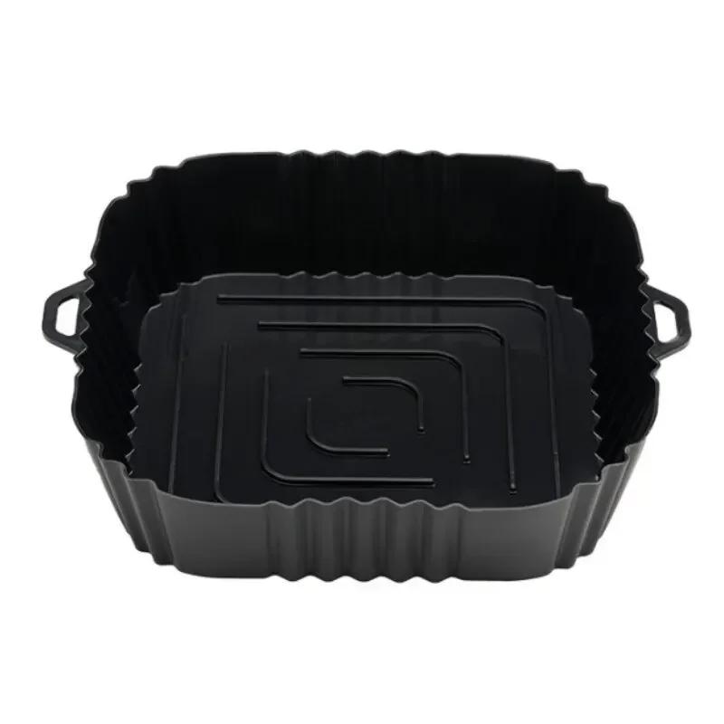 1PC Air Fryer Oven Baking Tray Silicone Tray Fried Chicken Pizza Mat Oilless Silicone Pan Air Fryer  Black random style