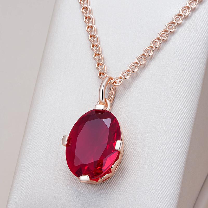 Shiny Oval Red Natural Zircon Pendant Necklace For Women Fashion Rose Gold Color High Quality Daily Fine Jewelry