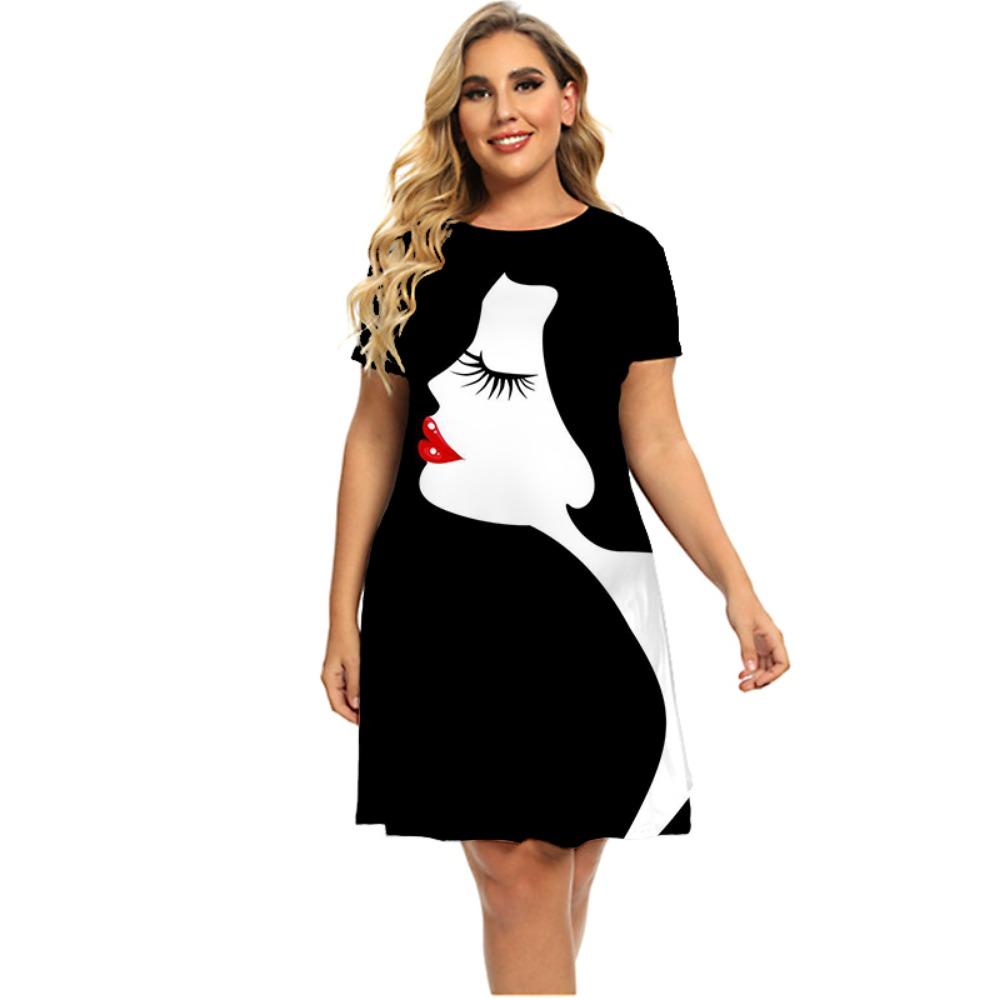 3D Abstract Print Painting Dress For Women Summer Short Sleeve Fashion Dress Casual Round Neck Loose Clothing