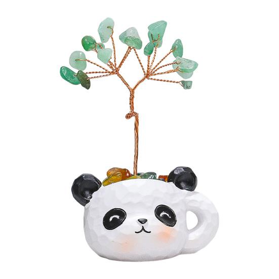 

Small Faux Crystals Tree Mini Money Tree with Cartoon Animal Pot Handmade Copper Wire Feng Shui Ornament for Home Office Desktop C