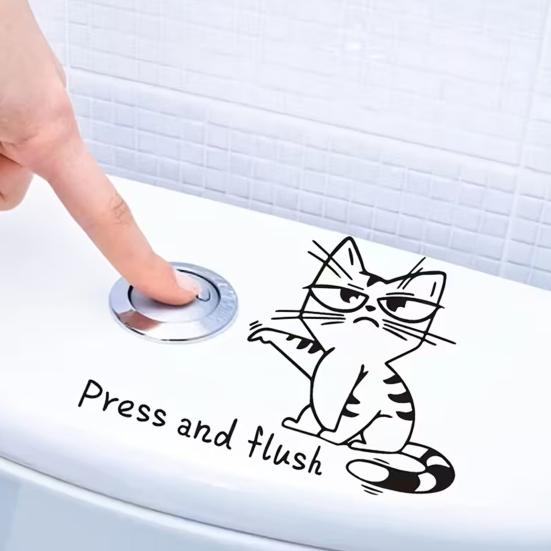Cute Cartoon Animal Toilet Sticker Flush Please Toilet Tank Sticker Self-Adhesive PVC Bathroom Wall Decal for Washroom