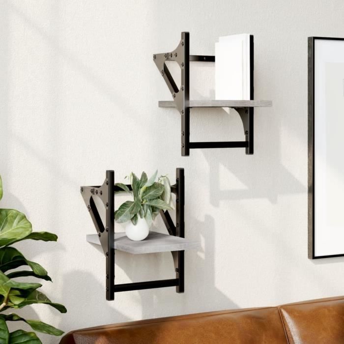 VidaXL Wall Shelves with Bars 2 Pcs Sonoma Grey 20x25x30 Cm 836231