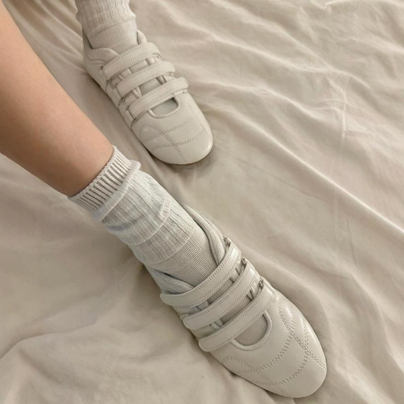 Sheepskin Version~ Casual Velcro Flat Bottom Round Head Ballet Shoes Leather Versatile Sports Shoes White Shoes Women