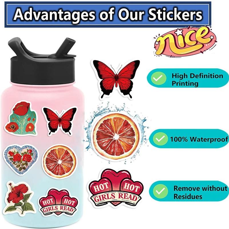 10/30/50PCS Vintage Red Sticky PVC Sticker Aesthetic Children's Stationery DIY Decoration Scrapbooking School Supplies