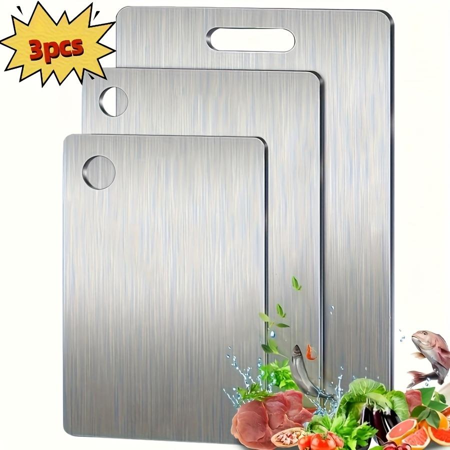 

3pcs Premium Stainless Steel Double Sided Cutting Board Set Dual Use for Vegetables Meat Durable Food Grade with Easy Grip