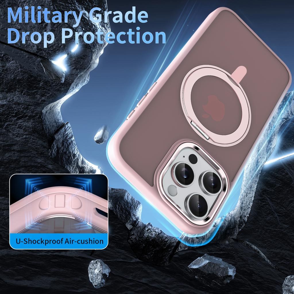 Für iPhone 15 Pro Hülle Magnetischer Ständer TPU+Acryl Handyhülle Hautgefühl